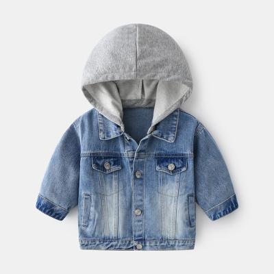 China Anti-wrinkle Boys Denim Jacket Children's Fashion Children's Clothing Autumn Baby Detachable Hoodie Denim Clothing for sale