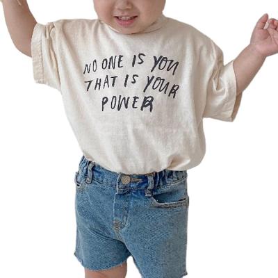 China 2021 Boys and girls T-shirt factory price printing letter cup of new casual children's clothing anti-shrink clothing for sale