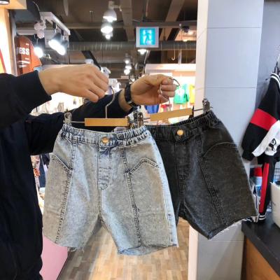 China Summer new breathable children's boys and girls loose two-leg casual five-point color denim wide leg pants factory direct sales for sale