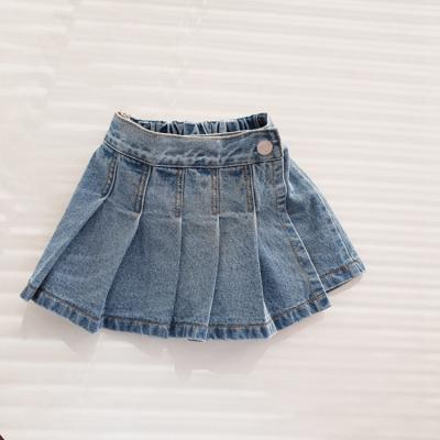 China Custom Girls' Denim Pleated Stylish Fashionable Culottes Summer Anti-pilling Children's Clothing Skirt Small Tops-Waisted Pants for sale