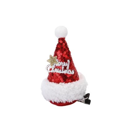 China Fabric Christmas candy decorationsred small sequin hat dress headdress duckbill Christmas hairpin for sale