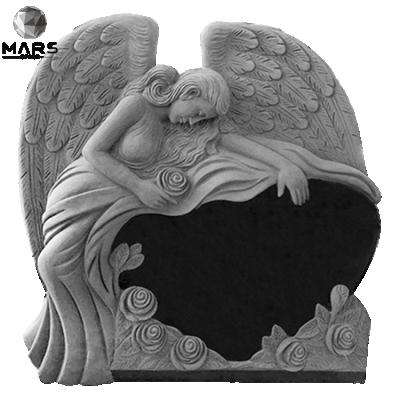 China Traditional Customized Design Black Granite Angel Heart Shape Cemetery Headstone Monuments for sale