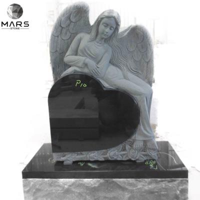 China Pupular Jet Black Granite Angel Status Headstone Traditional Monument for sale