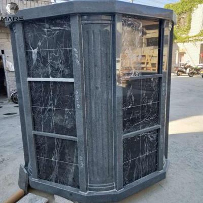 China Gray Granite Hexagonal Columbarium Traditional Cemetery Use Funeral Niche With Black Door for sale