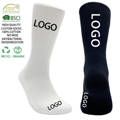 China Custom Crew Quality Fashion Embroidery Grip Women Compression Logo Printing Men Designer Antibacterial Cotton Unisex Sports Socks for sale