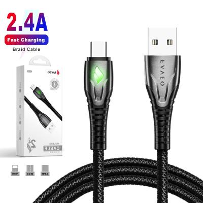 China Mobile Phone Cable 2.4A LED USB Fast Charging To Micro USB Type-C Data Cables For iPhone For Andriod for sale