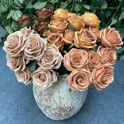 China Wholesale Natural Simple Multi Head Wedding Touch Artificial Flowers Bulk Decoration Silk Flower Wall Panel Backdrop for sale