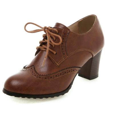 China Women Light High Heels PU Oxford Soft Leather Shoes Lace Up Casual Shoes Woman Platform Pumps Shoes Heels for sale