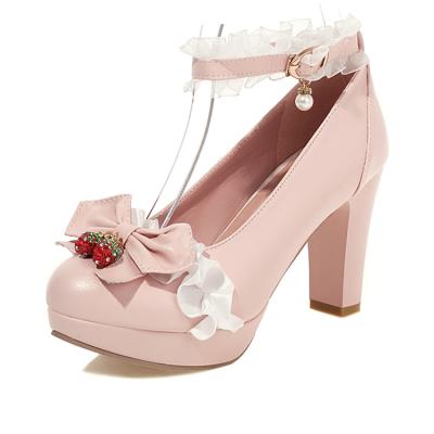 China Japanese Costume Women Bowtie Ankle Strap Rome Pumps JK Light High Heels Lolita Cosplay Mary Jane Shoes for sale