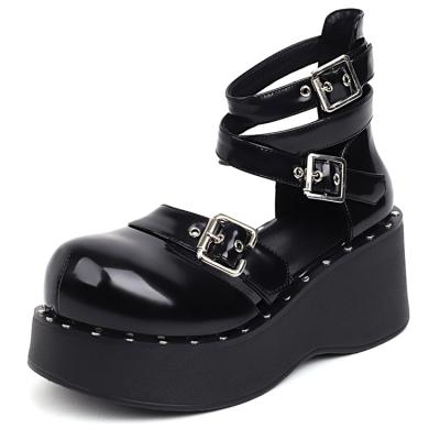 China Lightweight Women's Gothic Lolita Ankle Strap Round Toe Platform Rivet Studs Japanese Harajuku Pumps Shoes Creepers Punk Belt Buckle New for sale