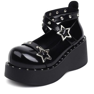 China Light Girls Round Toe Punk Gothic Platform Shoes Wedges Ankle Strap Lolita Shoes Black for sale