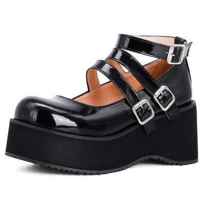 China Lightweight Shoes Women Wedges Shoes Patent PU Leather Comfortable Platform Pumps Ladies Shoes Wedge Heels for sale