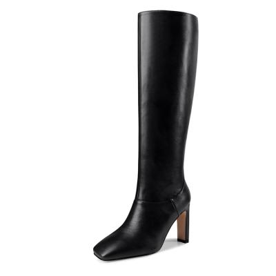 China Women Round Knee High Boots Adjust Toe Boots Women Long Block High Heel Boots for sale