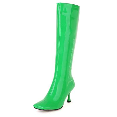 China Round Patent PU Leather Knee High Boots For Women Winter Side Zipper High Heel Boots Women Comfortable Ladies Boots for sale