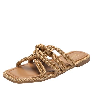 China Fashion Trend Summer Hemp Sandals Women's Non-slip Flat Shoes Cross Strap Slippers Beach Casual Slippers for sale