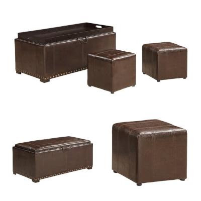 China Wholesale Storage Bedroom Square Leather Ottoman Bench With Two Stool Seat for sale