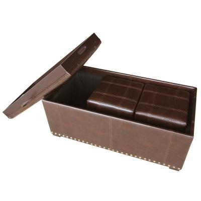 China Custom Color Leather Storage Square Wide Ottoman Bench With Storage for sale