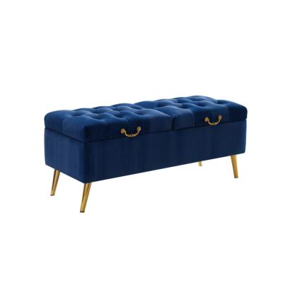 China Latest Storage Design Living Room Soft Storage Adorned Long Ottoman Stool Bench for sale