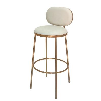 China Modern Minimalist Foldable Manicure Bar Nail Bar Stool High Chair With Backrest Hotel Pattern Gold Painted Dining Chair for sale