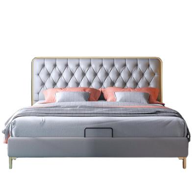 China High Slipcovered Headboard Fabric Upholstered Queen King Size Wooden Bed Design for sale