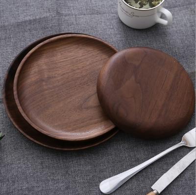 China Trial Serving Round Disposable Wooden Dish Walnut Wooden Tray Candy Salad Fruit Dessert Cake Snack for sale