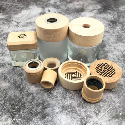 China Non Refillable Silk Printing Custom Design High Quality Kinds Wood Caps Cover For Diffuser Bottle for sale