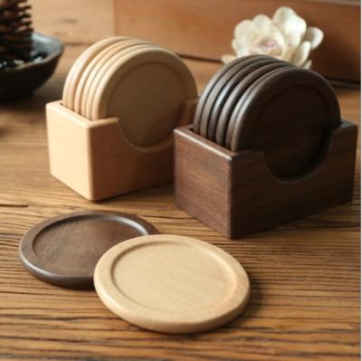 China Wholesale Custom Walnut 6pcs/set Wooden Cup Coaster Sustainable Beech Wooden Coaster Mat For Coffee Cup for sale