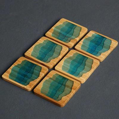 China High Quality Ins Sustainable Hot shanshui Bamboo Coasters For Mugs for sale