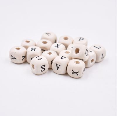 China Africa Supply Jewelry Diy Accessories Wooden Beads Beaded Material White 10mm Square Letter Printed Wooden Beads for sale