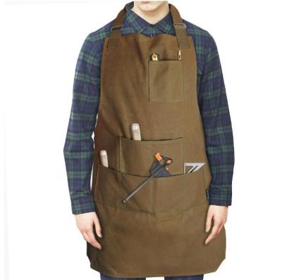 China Fully protective heavy duty waxed canvas work apron with tool pockets, cross-back straps and adjustable M to XXL for sale