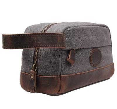 China Vintage Mens Toiletry Bag Leather and Canvas Travel Toiletry Bag Dopp Kit for Men Shaving Bag for Travel Accessories for sale