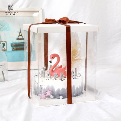 China Custom Large Disposable Luxury Logo Cake Box PVC Wedding Birthday Party Transparent Gift Box White Clear Round Square for sale