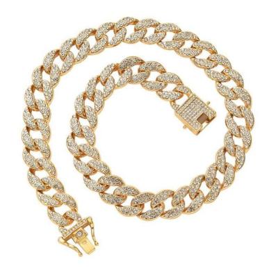 China New Hip-Hop/Sports Casual Punk Cuban Chain Necklace 18K Rhinestone Plated Necklace Bracelet for sale