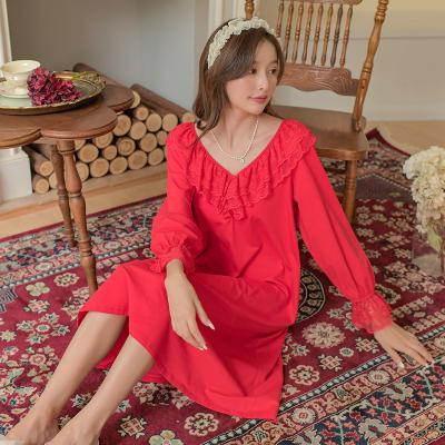 China QUICK DRY QUICK DRY antique female soft edge lotus nightgown long day lace department wind princess palace cotton nightgown knitting spring for sale