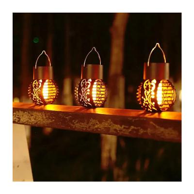 China LED Solar Light for Garden Landscape Decoration Metal Iron Hanging Lantern Flame Lamp for sale