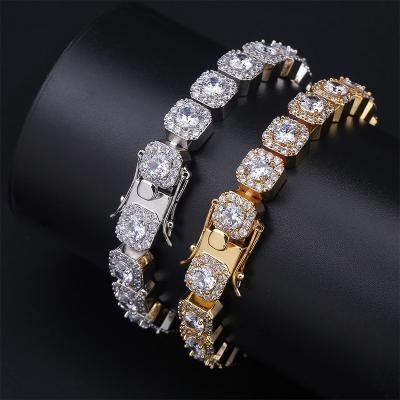 China 2021 New Goods Outlet Square Diamond Men Jewelry Fashionable Round Iced Out Round 18K Gold Plated Cuban Chain Bracelet for sale