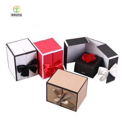 China Recycled Materials Wholesales Luxury Customized Square Flower Gift Packaging Box Drawer Jewelry Box With Ribbon for sale