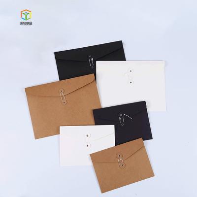 China Recycled Materials Recycled Custom Printing Black White Brown Kraft Paper Envelope With Button And String for sale