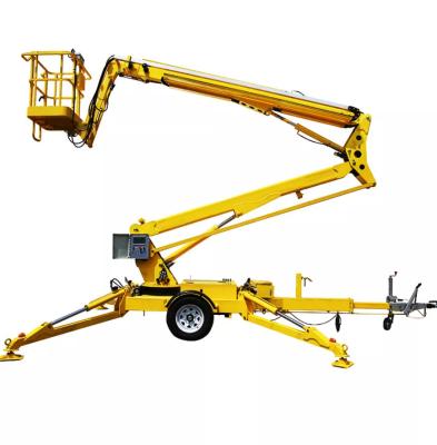 China Yellow 10m Tow Behind Cherry Picker 200KG 30 Ft Towable Boom Lift for sale