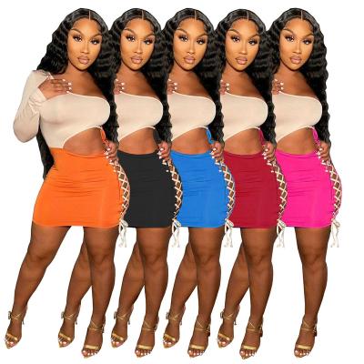 China One Shoulder Long Sleeve Irregular Dress Bodycon Women Anti-Static Short Nightclub Clothes Bandage Mini Dresses for sale