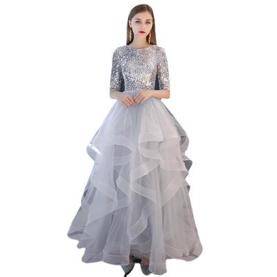 China Anti-Static Luxury Ruffle Ball Gown Evening Dress Girls Fashion Banquet Party Dress Fashion French Sequin Dress for sale