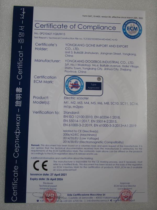 CE - Yongkang Dogebos Industrial Co., Ltd.