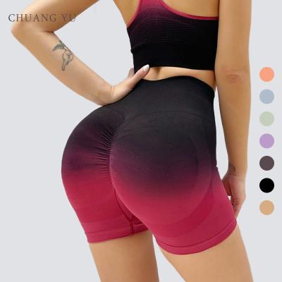 China Reversible gradient ramp fitness shorts women high waist stretch Tie the bow drawstring leggings outer wear quick-drying running yoga pants for sale