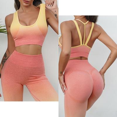 China Breathable Glorystar Wholesale  Gradient Seamless Yoga Set Athletic Wear Stretchy Sports Bra and Lift Yoga Pants 2pc Activewear for sale