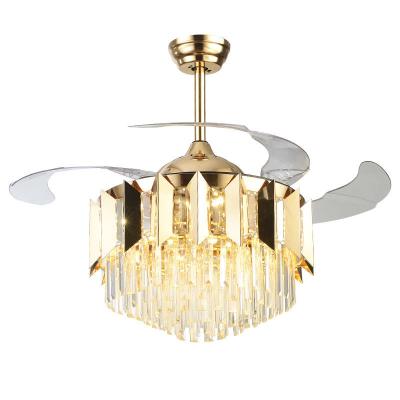 China Modern Gold Fan Led Pendant Light Nordic Design Crystal Modern Luminous Lamp Lighting Steel Living Dining Fan Chandelier Lamp for sale