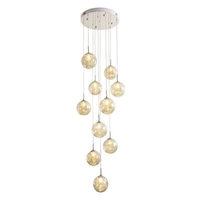 China Unique Art Creative Design Golden Color Glass Ball Staircase Modern Chandelier Indoor European Style Long Hanging Pendant Lamp for sale