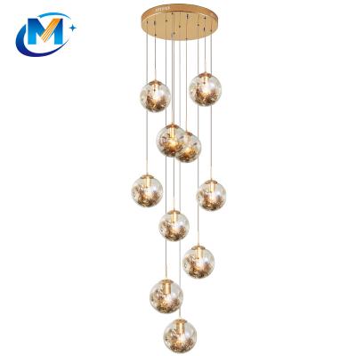 China Long Art Chandelier Unique Manufacturer Attractive Cheap Prices Vlla Modern Indoor Stair Round Glass Ball Hanging Pendant Lamp for sale