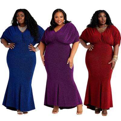 China European and American new product breathable plus size women's evening V-neck fashion plus size dress for sale