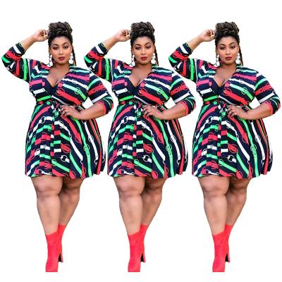 China European and American Amazon breathable new product plus size women's plus size dress printing thin V-neckline dress for sale