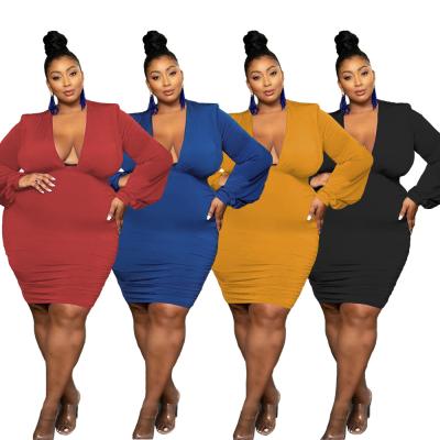 China Breathable XL 2XL 3XL 4XL 5XL plus size women's autumn and winter hot sale high quality solid color plus size dress for sale